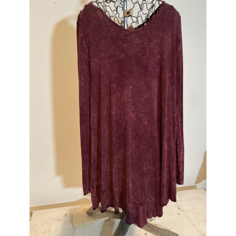 Chatoyant Womens Burgundy Mineral Wash Tunic Top Handkerchief Hem Small C-11032